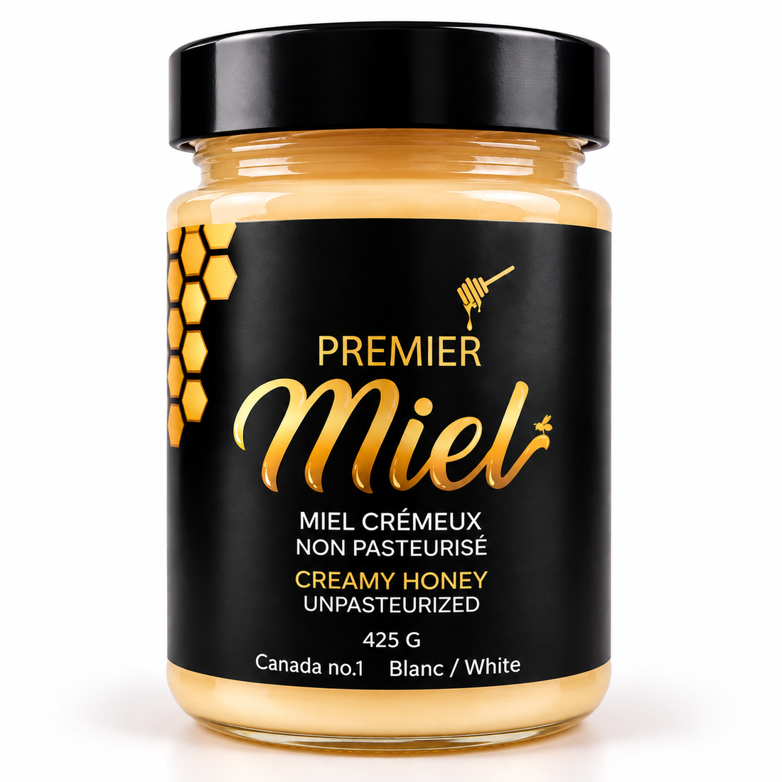 Pot de miel crémeux québécois 425 g – Premier Miel