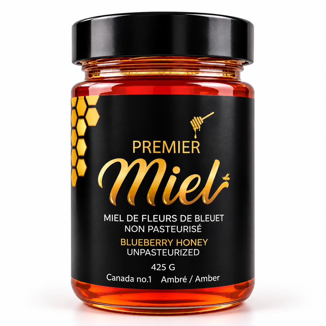 Pot de miel de fleurs de bleuet québécois 425 g – Premier Miel