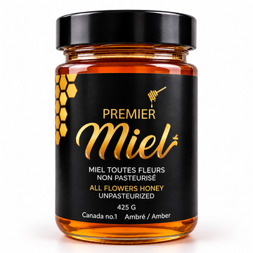 Pot de miel toutes fleurs québécois 425 g – Premier Miel